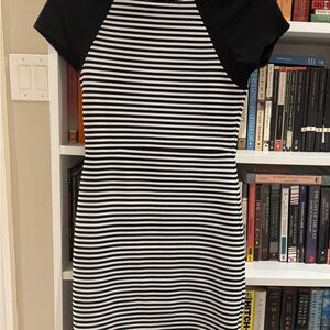 Renvy Black & White Striped Midi Sheath Dress